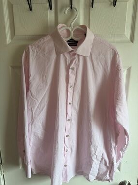Kenneth Cole New York Regular Fit Pink Vertical Striped Dress Shirt